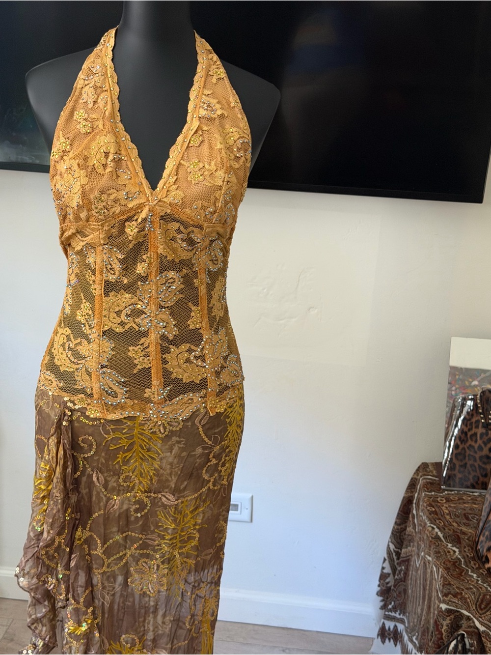 Gold divine Halter Lace Maxi Dress